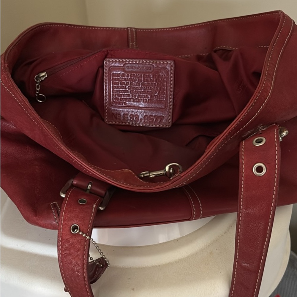 Red Canvas Shoulder Bag with Metal Details